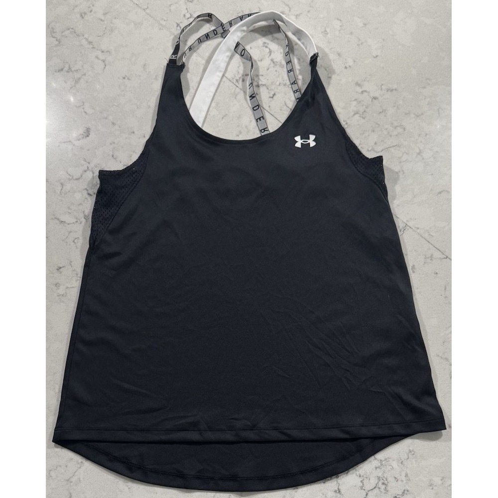 Under Armour Tech Swing Tank Top Womens Large Black Crossback Training 1355609